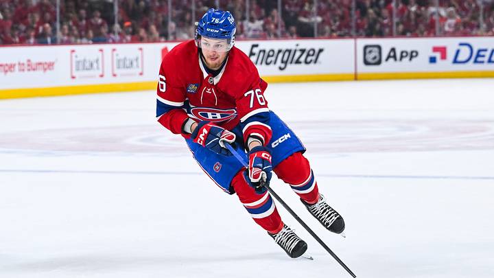 May 16, 2026; Montreal, Quebec, CAN; Montreal Canadiens right wing Zachary Bolduc (76) plays the puck against the Buffalo Sabres during the first period in game six of the second round of the 2026 Stanley Cup Playoffs at Bell Centre. Mandatory Credit: David Kirouac-Imagn Images