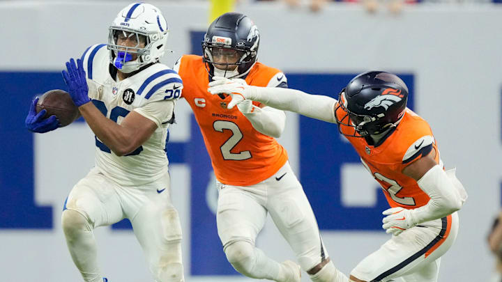 Indianapolis Colts running back Jonathan Taylor (28) rushes the ball Sunday, Sept. 14, 2025, during a game against the Denver Broncos at Lucas Oil Stadium in Indianapolis. Indianapolis Colts running back Jonathan Taylor (28) rushes the ball Sunday, Sept. 14, 2025, during a game against the Denver Broncos at Lucas Oil Stadium in Indianapolis.