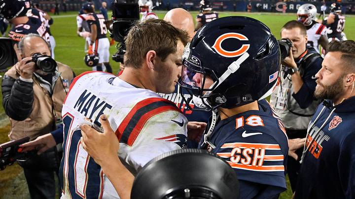 New England Patriots QB Drake Maye and Chicago Bears QB Caleb Williams. Mandatory Credit: Patrick Gorski-Imagn Images New England Patriots QB Drake Maye and Chicago Bears QB Caleb Williams. Mandatory Credit: Patrick Gorski-Imagn Images