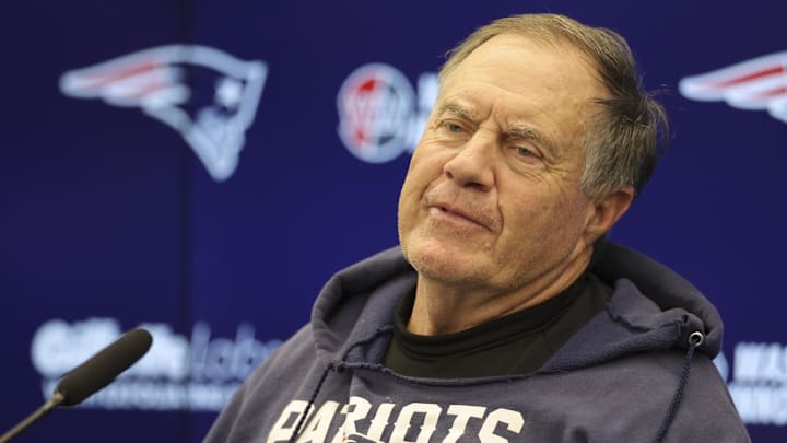 Nov 10, 2023; Frankfurt, Germany;  New England Patriots head coach Bill Belichick speaks to the