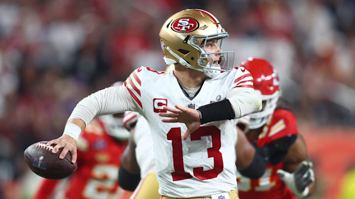 San Francisco 49ers quarterback Brock Purdy (13) throws a pass.