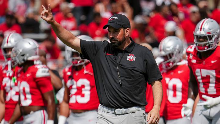 Ohio State Buckeyes head coach Ryan Day leads warm ups prior to the NCAA football game at Ohio Stadium in Columbus on Sept. 5, 2026. Ohio State Buckeyes head coach Ryan Day leads warm ups prior to the NCAA football game at Ohio Stadium in Columbus on Sept. 5, 2026.