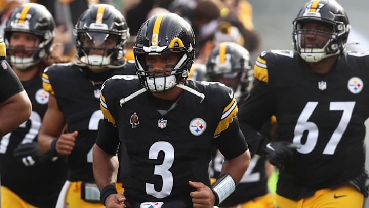 Nov 17, 2024; Pittsburgh, Pennsylvania, USA; Pittsburgh Steelers quarterback Russell Wilson (3) leads the team onto the field to play the Baltimore Ravens at Acrisure Stadium. Mandatory Credit: Charles LeClaire-Imagn Images Nov 17, 2024; Pittsburgh, Pennsylvania, USA; Pittsburgh Steelers quarterback Russell Wilson (3) leads the team onto the field to play the Baltimore Ravens at Acrisure Stadium. Mandatory Credit: Charles LeClaire-Imagn Images
