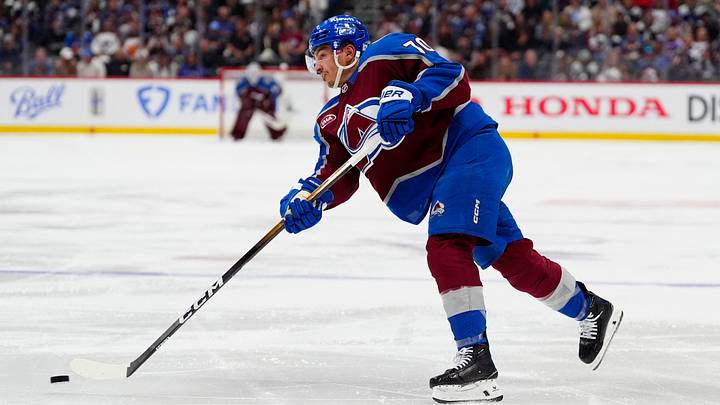 Colorado Avalanche defenseman Sam Malinski Colorado Avalanche defenseman Sam Malinski