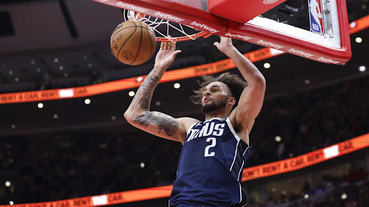 Mar 11, 2024; Chicago, Illinois, USA; Dallas Mavericks center Dereck Lively II (2) scores against