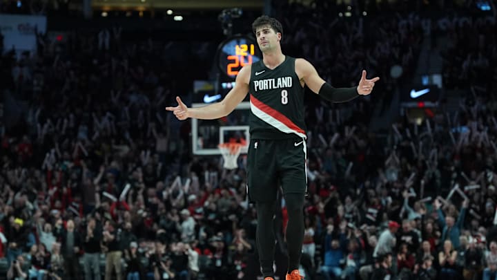 Nov 19, 2025; Portland, Oregon, USA; Portland Trail Blazers forward Deni Avdija (8) celebrates after making a three-point shot during the second half against the Chicago Bulls at Moda Center. Mandatory Credit: Soobum Im-Imagn Images Nov 19, 2025; Portland, Oregon, USA; Portland Trail Blazers forward Deni Avdija (8) celebrates after making a three-point shot during the second half against the Chicago Bulls at Moda Center. Mandatory Credit: Soobum Im-Imagn Images