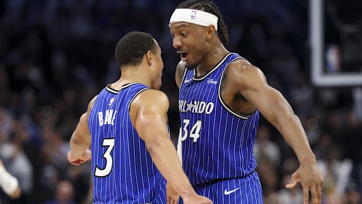 Jan 30, 2026; Orlando, Florida, USA; Orlando Magic guard Desmond Bane (3) and center Wendell Carter Jr. (34) react after basket against the Toronto Raptors in the fourth quarter at Kia Center. Mandatory Credit: Nathan Ray Seebeck-Imagn Images Jan 30, 2026; Orlando, Florida, USA; Orlando Magic guard Desmond Bane (3) and center Wendell Carter Jr. (34) react after basket against the Toronto Raptors in the fourth quarter at Kia Center. Mandatory Credit: Nathan Ray Seebeck-Imagn Images