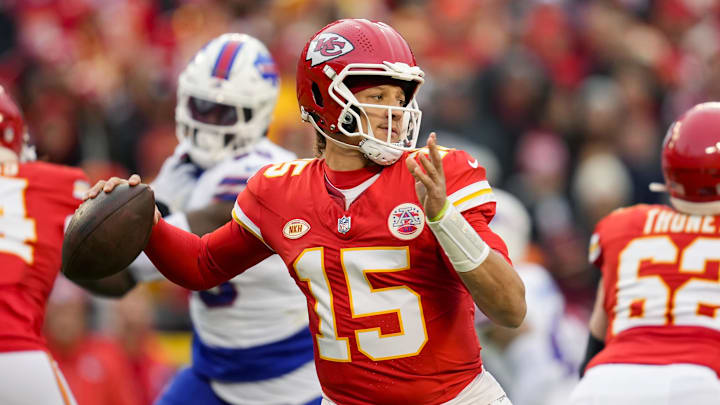 Dec 10, 2023; Kansas City, Missouri, USA; Kansas City Chiefs quarterback Patrick Mahomes (15) throws