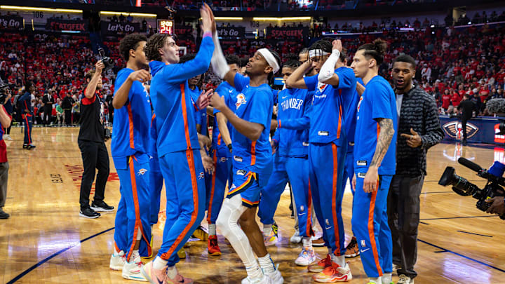 Apr 12, 2023; New Orleans, Louisiana, USA; Oklahoma City Thunder guard Shai Gilgeous-Alexander (2)