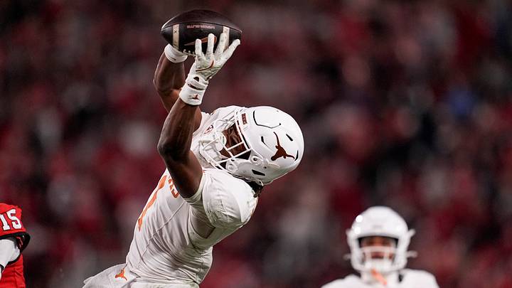 Nov 15, 2025; Athens, Georgia, USA; Texas Longhorns wide receiver Ryan Wingo (1) attempts to make a catch in the second half against the Georgia Bulldogs at Sanford Stadium. Mandatory Credit: Dale Zanine-Imagn Images Nov 15, 2025; Athens, Georgia, USA; Texas Longhorns wide receiver Ryan Wingo (1) attempts to make a catch in the second half against the Georgia Bulldogs at Sanford Stadium. Mandatory Credit: Dale Zanine-Imagn Images