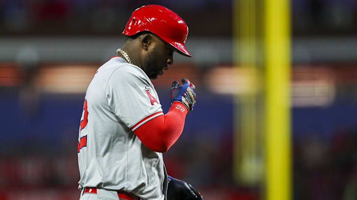Apr 20, 2024; Cincinnati, Ohio, USA; Los Angeles Angels designated hitter Miguel Sano (22) reacts after hitting a two-run home run in the sixth inning against the Cincinnati Reds at Great American Ball Park. Mandatory Credit: Katie Stratman-Imagn Images Apr 20, 2024; Cincinnati, Ohio, USA; Los Angeles Angels designated hitter Miguel Sano (22) reacts after hitting a two-run home run in the sixth inning against the Cincinnati Reds at Great American Ball Park. Mandatory Credit: Katie Stratman-Imagn Images