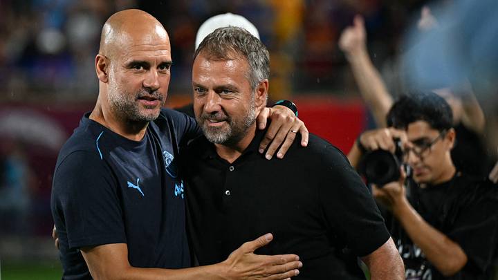 Pep Guardiola mit Hansi Flick (Archivbild) Pep Guardiola mit Hansi Flick (Archivbild)
