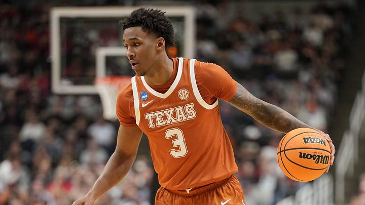 Mar 26, 2026; San Jose, CA, USA; Texas Longhorns forward Dailyn Swain (3) dribbles the ball against the Purdue Boilermakers in the second half during a Sweet Sixteen game of the West Regional of the men's 2026 NCAA Tournament at SAP Center. Mandatory Credit: Kyle Terada-Imagn Images