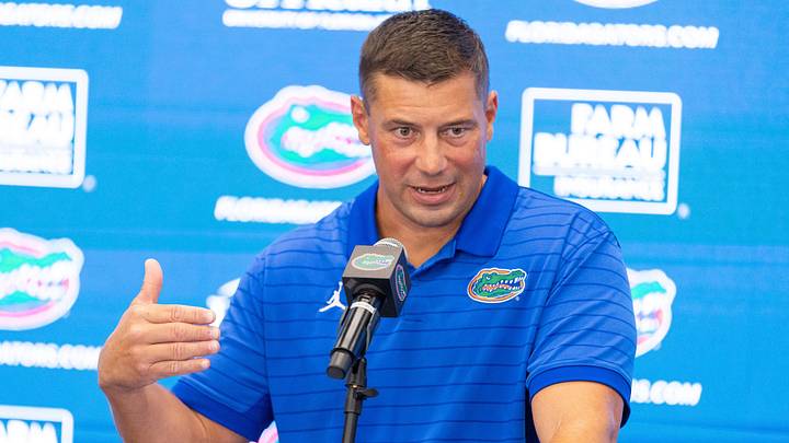 Florida Head Coach Jon Sumrall speaks during Florida Football Fall camp availability at Heavener Football Training Center in Gainesville, FL on Tuesday, August 4, 2026. [Alan Youngblood/Gainesville Sun]