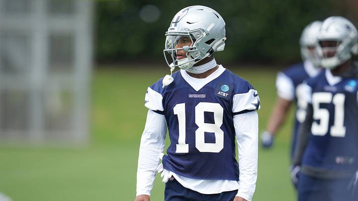 Dallas Cowboys cornerback Caleb Downs on the field during practice at the Ford Center at the Star Training Facility