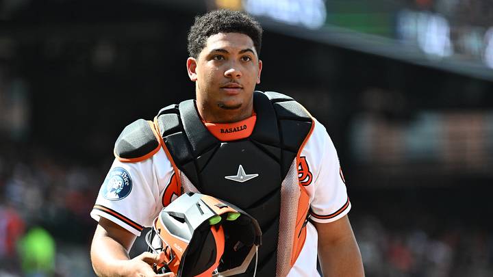 Jun 13, 2026; Baltimore, Maryland, USA; Baltimore Orioles catcher Samuel Basallo (29) looks to the crowd during the first inning against the San Diego Padres at Oriole Park at Camden Yards. Mandatory Credit: James A. Pittman-Imagn Images Jun 13, 2026; Baltimore, Maryland, USA; Baltimore Orioles catcher Samuel Basallo (29) looks to the crowd during the first inning against the San Diego Padres at Oriole Park at Camden Yards. Mandatory Credit: James A. Pittman-Imagn Images