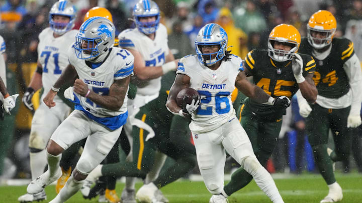 Detroit Lions running back Jahmyr Gibbs had 11 rushes for 65 yards and one touchdown against the Packers last month. Detroit Lions running back Jahmyr Gibbs had 11 rushes for 65 yards and one touchdown against the Packers last month.