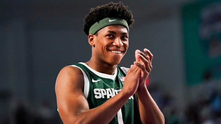 The Michigan State Spartans compete against the North Carolina Tar Heels in the Fort Myers Tip-Off Beach Division game at Suncoast Credit Union Arena on Fort Myers, Fla., on Thursday, Nov. 27, 2025.