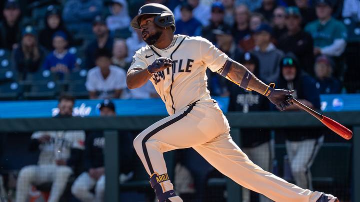 Sep 27, 2026; Seattle, Washington, USA; left fielder Randy Arozarena (56) takes a swing during an at-bat against the Los Angeles Angels at T-Mobile Park. Mandatory Credit: Stephen Brashear-Imagn Images Sep 27, 2026; Seattle, Washington, USA; left fielder Randy Arozarena (56) takes a swing during an at-bat against the Los Angeles Angels at T-Mobile Park. Mandatory Credit: Stephen Brashear-Imagn Images