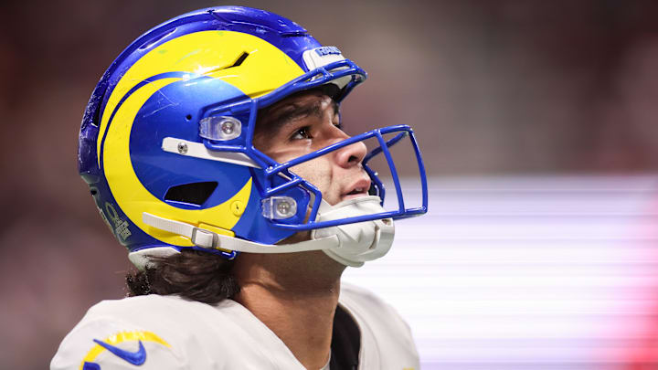 Dec 29, 2025; Atlanta, Georgia, USA; Los Angeles Rams wide receiver Puka Nacua (12) reacts after a play against the Atlanta Falcons in the fourth quarter at Mercedes-Benz Stadium. Mandatory Credit: Brett Davis-Imagn Images Dec 29, 2025; Atlanta, Georgia, USA; Los Angeles Rams wide receiver Puka Nacua (12) reacts after a play against the Atlanta Falcons in the fourth quarter at Mercedes-Benz Stadium. Mandatory Credit: Brett Davis-Imagn Images