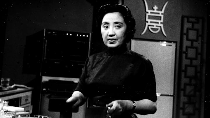 Joyce Chen on the set of "Joyce Chen Cooks"