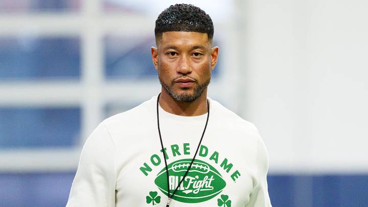 Head coach Marcus Freeman during a Notre Dame football practice at Irish Athletic Center on Saturday, April 18, 2026, in South Bend. Head coach Marcus Freeman during a Notre Dame football practice at Irish Athletic Center on Saturday, April 18, 2026, in South Bend.