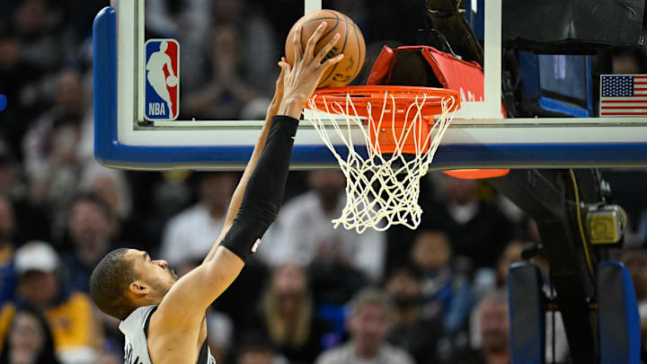 Feb 11, 2026; San Francisco, California, USA; San Antonio Spurs forward Victor Wembanyama (1) dunks against the Golden State Warriors in the fourth quarter at Chase Center. Feb 11, 2026; San Francisco, California, USA; San Antonio Spurs forward Victor Wembanyama (1) dunks against the Golden State Warriors in the fourth quarter at Chase Center.