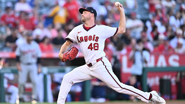 Jul 17, 2026; Anaheim, California, USA; Los Angeles Angels pitcher Reid Detmers (48) throws a pitch during the first inning against the Detroit Tigers at Angel Stadium. Mandatory Credit: William Liang-Imagn Images Jul 17, 2026; Anaheim, California, USA; Los Angeles Angels pitcher Reid Detmers (48) throws a pitch during the first inning against the Detroit Tigers at Angel Stadium. Mandatory Credit: William Liang-Imagn Images