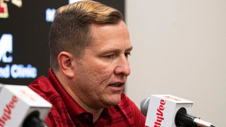 Iowa State men's basketball head coach T.J. Otzelberger speaks during Iowa State men's basketball media day at Hilton Coliseum on Wednesday, Oct. 9, 2024, in Ames.