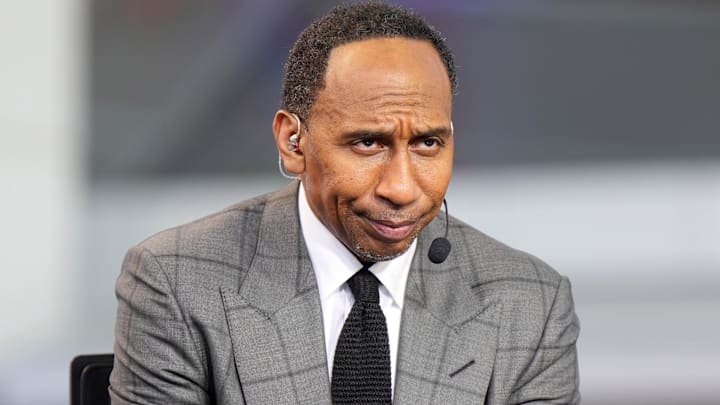 Oct 23, 2024; Inglewood, California, USA; Stephen A. Smith (Stephen Smith) on the ESPN NBA Countdown live set at Intuit Dome. Mandatory Credit: Kirby Lee-Imagn Images