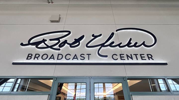 A sign outside the Milwaukee Brewers press box displays the new name for the broadcast booths, the Bob Uecker Broadcast Center A sign outside the Milwaukee Brewers press box displays the new name for the broadcast booths, the Bob Uecker Broadcast Center