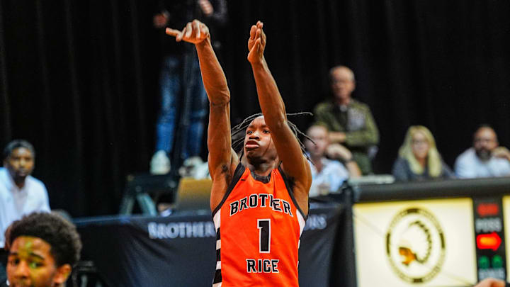 Brother Rice guard Jordan McDaniel shoots the ball, during the high school basketball game at Brother Rice high school in Bloomfield Hills, Mich., Tuesday, Dec. 2, 2025. Brother Rice guard Jordan McDaniel shoots the ball, during the high school basketball game at Brother Rice high school in Bloomfield Hills, Mich., Tuesday, Dec. 2, 2025.