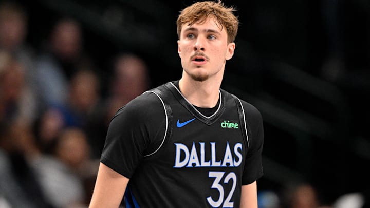Dallas Mavericks forward Cooper Flagg (32) looks on during the game