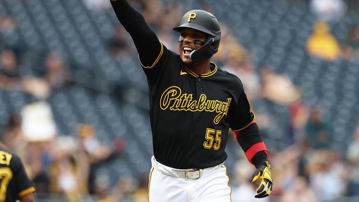 May 26, 2026; Pittsburgh, Pennsylvania, USA; Pittsburgh Pirates right fielder Esmerlyn Valdez (55) gestures as he circles the bases on a two run home run against the Chicago Cubs during the first inning at PNC Park. Mandatory Credit: Charles LeClaire-Imagn Images May 26, 2026; Pittsburgh, Pennsylvania, USA; Pittsburgh Pirates right fielder Esmerlyn Valdez (55) gestures as he circles the bases on a two run home run against the Chicago Cubs during the first inning at PNC Park. Mandatory Credit: Charles LeClaire-Imagn Images