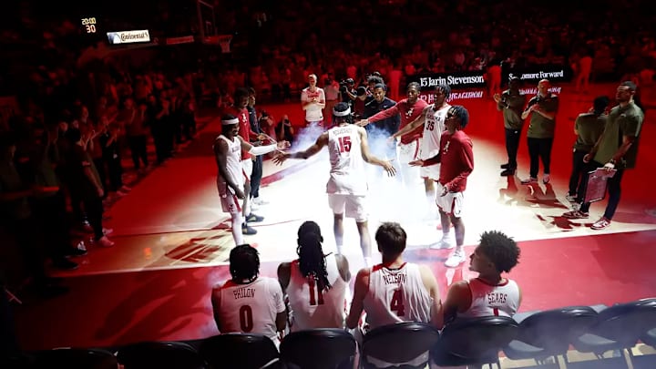 Alabama forward Jarin Stevenson (15) is introduced during starting lineups against McNeese State at Coleman Coliseum in Tuscaloosa, AL on Monday, Nov 11, 2024. Alabama forward Jarin Stevenson (15) is introduced during starting lineups against McNeese State at Coleman Coliseum in Tuscaloosa, AL on Monday, Nov 11, 2024.