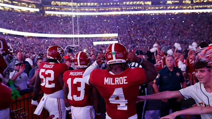The University of Alabama football team walks onto the field against LSU at Tiger Stadium in Baton Rouge, LA on Saturday, Nov 9, 2024. The University of Alabama football team walks onto the field against LSU at Tiger Stadium in Baton Rouge, LA on Saturday, Nov 9, 2024.