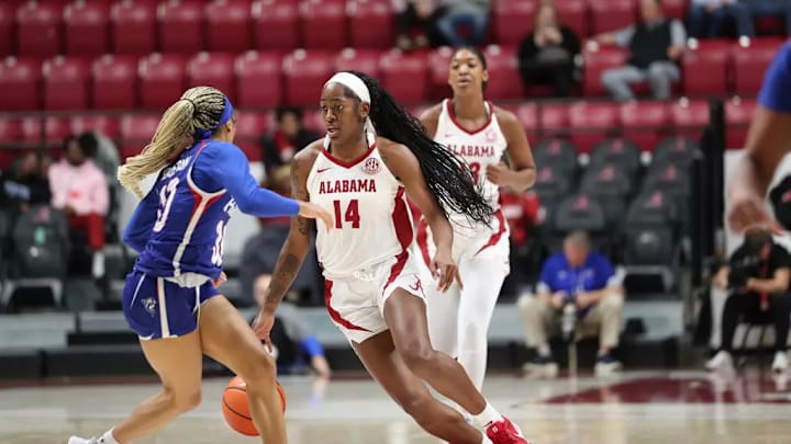 Alabama Guard Zaay Green (14) driving against Georgia State at Coleman Coliseum in , on Monday, Dec 2, 2024. 