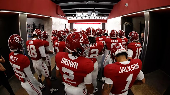 The University of Alabama football team prepares to run onto the field against Mercer at Bryant-Denny Stadium in Tuscaloosa, AL on Saturday, Nov 16, 2024. 