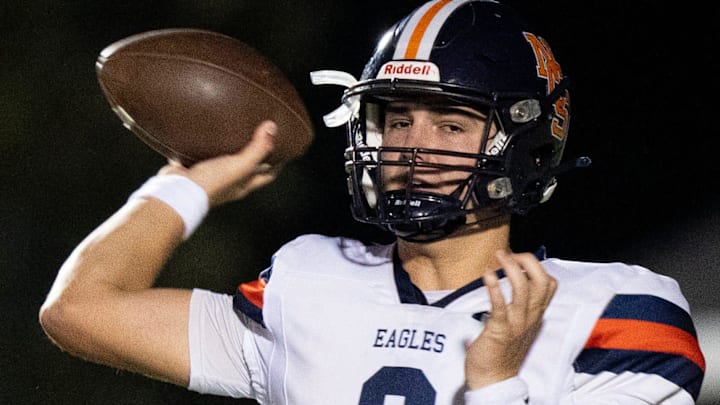 DIVISION II-A: Jared Curtis, Nashville Christian, Jr. - Here, Curtis (2) throws against BGA during their game at BGA Football Stadium in Franklin, Tenn., on Sept. 6, 2024.