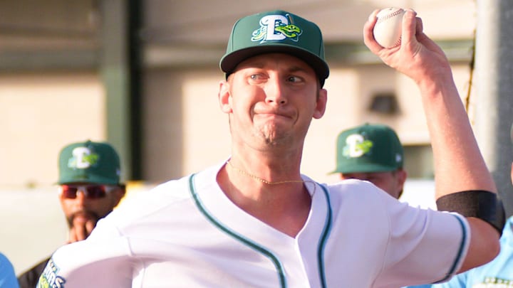 Cincinnati Reds pitcher Nick Lodolo (40) warms up before his rehab start for the Daytona Tortugas on April 2, 2026, at Jackie Robinson Ballpark.
