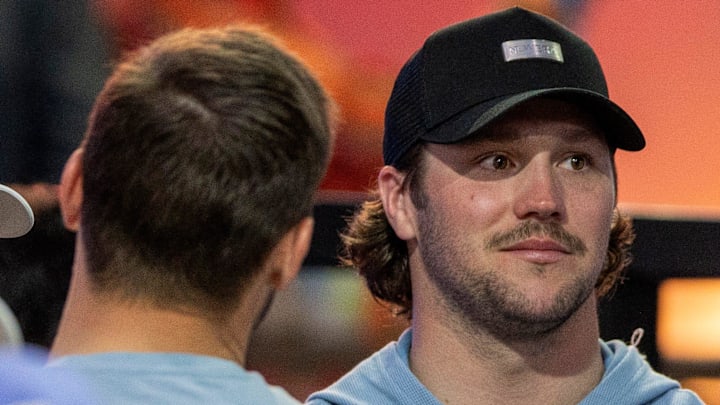 Buffalo Bills quarterback Josh Allen attends the TGL match between Jupiter Links GC and Atlanta Drive GC at SoFi Center on March 4, 2025, in Palm Beach Gardens, Florida.