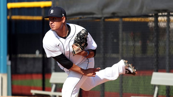 Tigers pitching prospect Keider Montero throws spring training minor league minicamp on Monday, Feb.