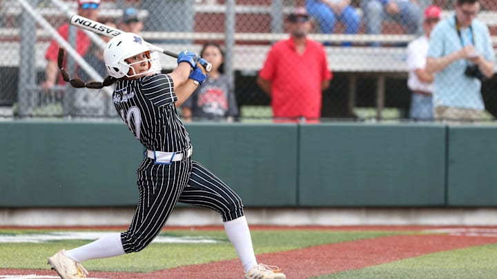 Santa Gertrudis Academy's Hannah Perales bats during the Region IV-3A softball final at Cabaniss Softball Field, in Corpus Christi, Texas.