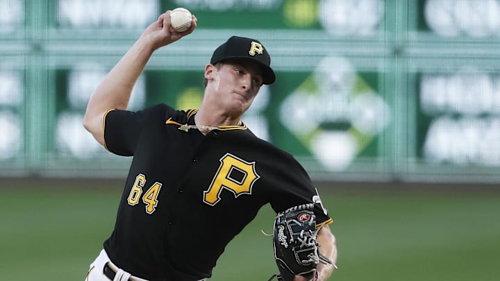 Sep 30, 2023; Pittsburgh, Pennsylvania, USA; Pittsburgh Pirates starting pitcher Quinn Priester (64)