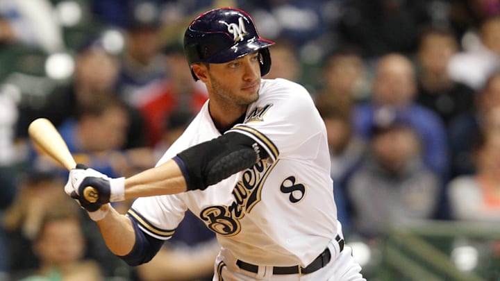Milwaukee Brewers Ryan Braun carefully watches his pitches getting two walks, this one in the 4th inning during the MLB baseball game between the Milwaukee Brewers and San Francisco Giants at Miller Park in Milwaukee, Wisconsin, Wednesday, April 17, 2013.
Brewers18 09 Wood Milwaukee Brewers Ryan Braun carefully watches his pitches getting two walks, this one in the 4th inning during the MLB baseball game between the Milwaukee Brewers and San Francisco Giants at Miller Park in Milwaukee, Wisconsin, Wednesday, April 17, 2013.
Brewers18 09 Wood