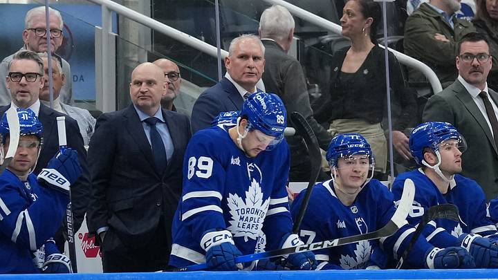 Apr 13, 2026; Toronto, Ontario, CAN; Toronto Maple Leafs head coach Craig Berube watches the play against the Dallas Stars during the third period at Scotiabank Arena. Mandatory Credit: Nick Turchiaro-Imagn Images