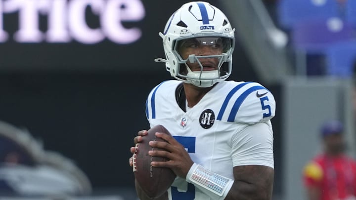 Aug 7, 2025; Baltimore, Maryland, USA; Indianapolis Colts quarterback Anthony Richardson Sr. (5) looks to pass during the first quarter against the Baltimore Ravens at M&T Bank Stadium. Mandatory Credit: Mitch Stringer-Imagn Images Aug 7, 2025; Baltimore, Maryland, USA; Indianapolis Colts quarterback Anthony Richardson Sr. (5) looks to pass during the first quarter against the Baltimore Ravens at M&T Bank Stadium. Mandatory Credit: Mitch Stringer-Imagn Images