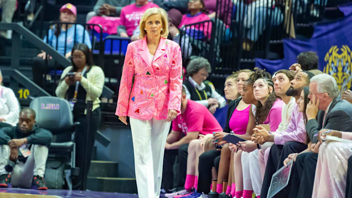 Tigers Head Coach Kim Mulkey, LSU Tigers Women’s Basketball take on Arkansas in Baton Rouge, LA. Thursday, Jan. 29, 2026.