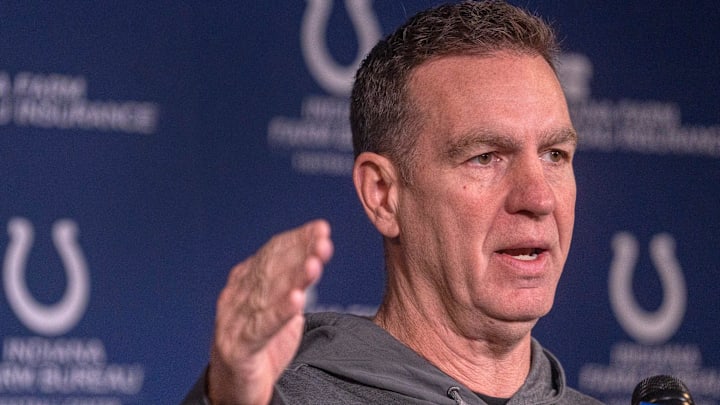 New Indianapolis Colts Defensive Coordinator Lou Anarumo speaks during a press conference Thursday, Jan. 23, 2025 at the Colts practice facility, the Indiana Farm Bureau Football Center.