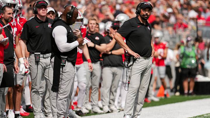 Ohio State Buckeyes head coach Ryan Day watches during the NCAA football game against the Kent State Golden Flashes at Ohio Stadium in Columbus on Sept. 19, 2026. Ohio State Buckeyes head coach Ryan Day watches during the NCAA football game against the Kent State Golden Flashes at Ohio Stadium in Columbus on Sept. 19, 2026.